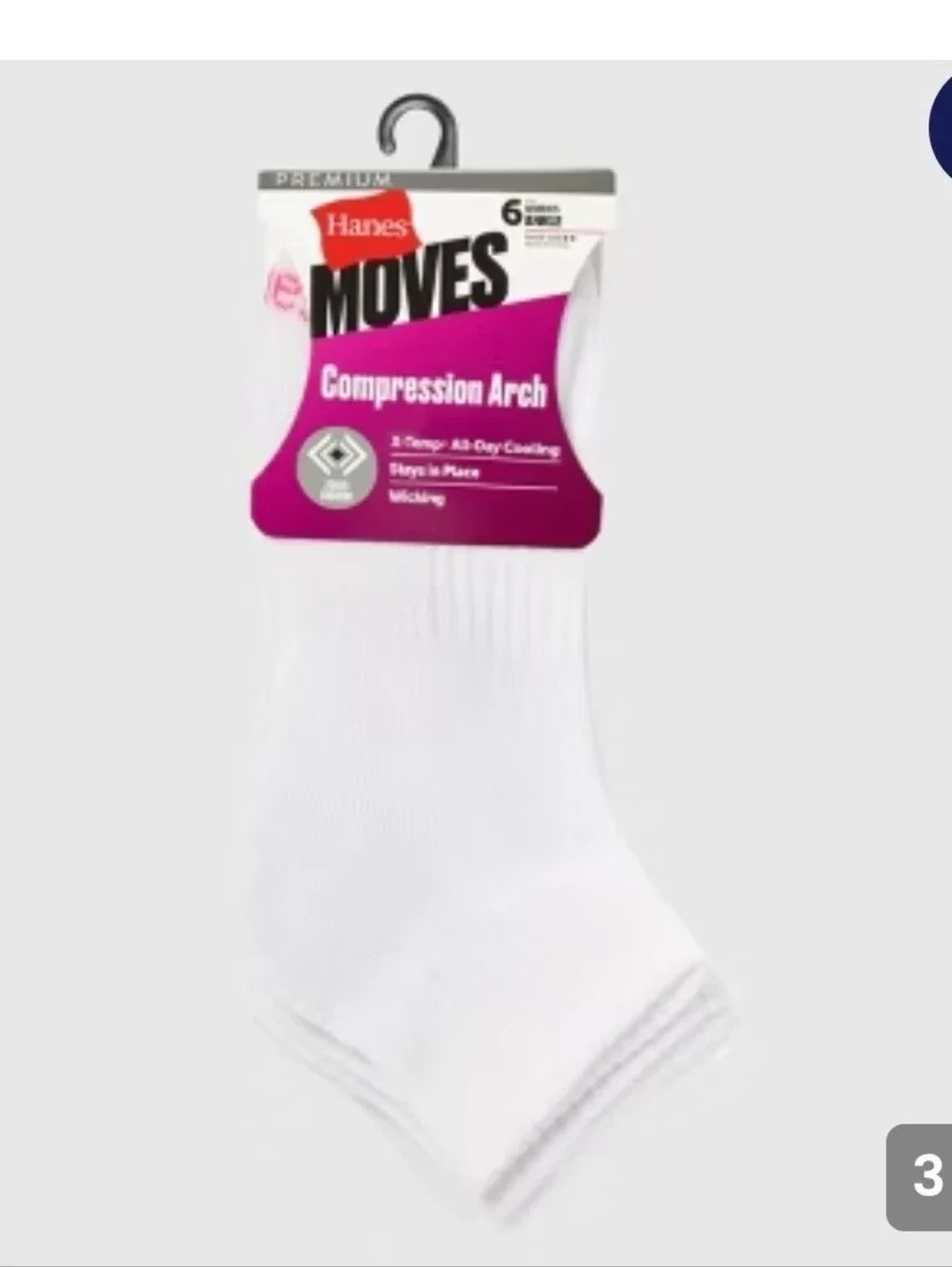 Hanes Moves Premium Women's 6pk Ankle Socks, X-Temp Extended Size 5-9